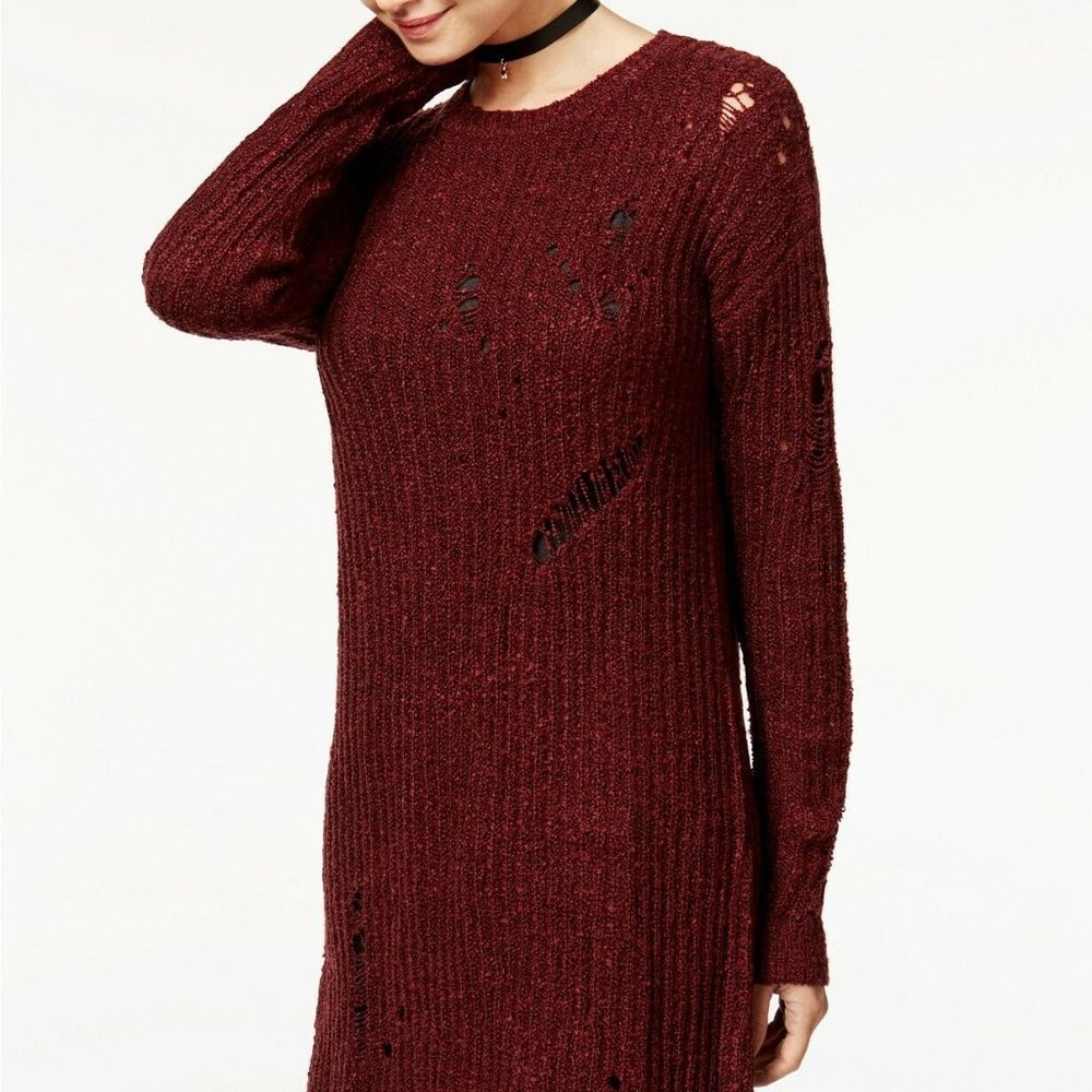 Planet Gold Juniors Ripped Sweater Tunic Wine M